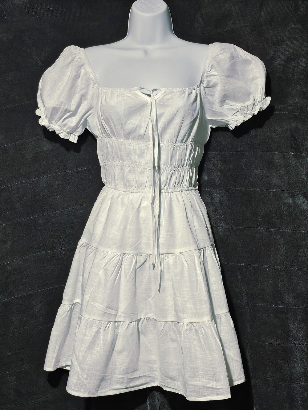 SHEIN Cottagecore White Dress Puff Sleeve Tiered Mini Dress
